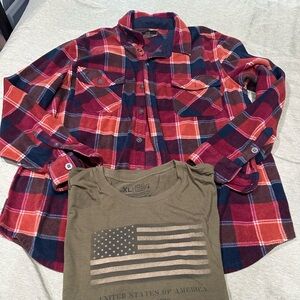 Plaid Button-Down flannel Shirt in Red and Blue